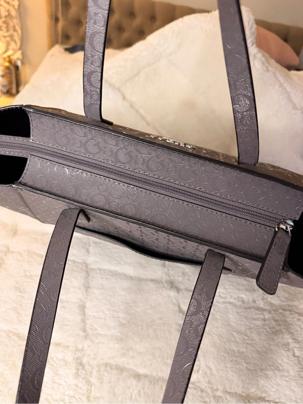 GUESS Gray Embossed Logo Tote - Picture 4 of 5